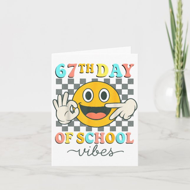 67th Day Of School Vibes 67 Meme Cute Smile Face T Card (Front)
