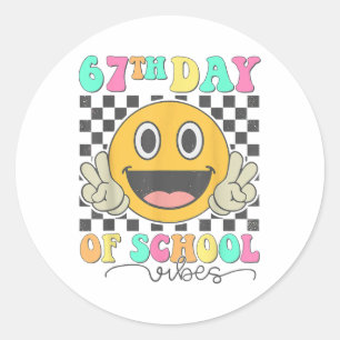 67th Day Of School Vibes Cute Smile Face 67 Meme T Classic Round Sticker
