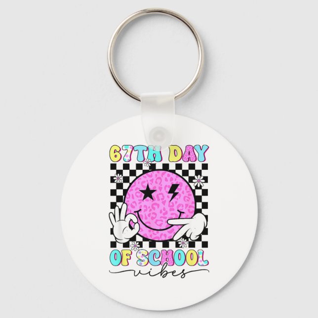 67th Day Of School Vibes Funny Six Seven 67 Meme  Key Ring (Front)