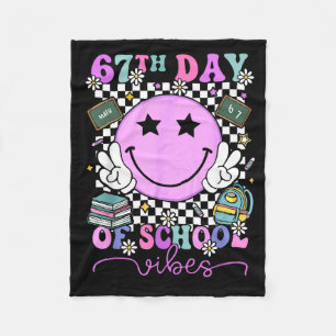 67th Day Of School Vibes Groovy Retro 100 Days Of  Fleece Blanket