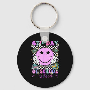 67th Day Of School Vibes Groovy Retro 100 Days Of  Key Ring