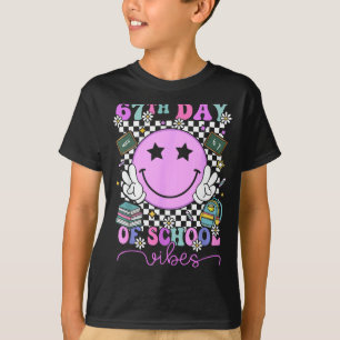 67th Day Of School Vibes Groovy Retro 100 Days Of T-Shirt