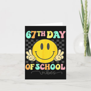 67th Day Of School Vibes Groovy Smile Face 67 Six  Card