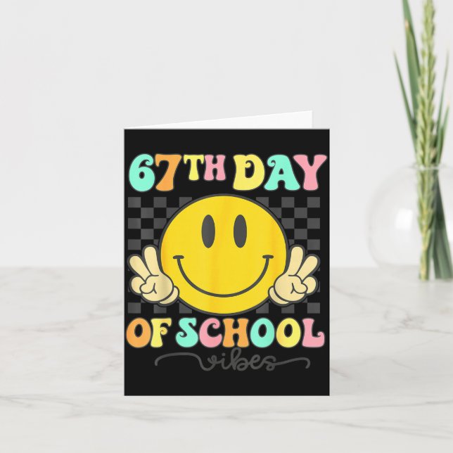 67th Day Of School Vibes Groovy Smile Face 67 Six  Card (Front)