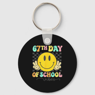 67th Day Of School Vibes Groovy Smile Face 67 Six  Key Ring