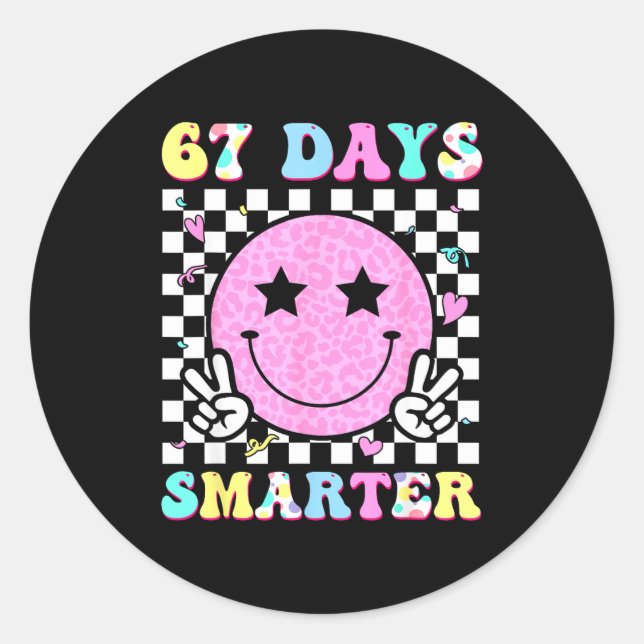 67th Days Smarter Smile Face 67 Days School Teache Classic Round Sticker (Front)