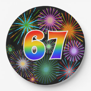 67th Event - Fun, Colourful, Bold, Rainbow 67 Paper Plate