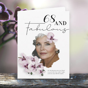 68 & Fabulous Orchid Photo Birthday Greeting Card