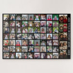 68 Square Photo Collage Grid - Custom Text - Black Jigsaw Puzzle<br><div class="desc">Use 68 SQUARE photos to create a personal photo collage. This modern, clean layout includes a text block in a modern font to add a family name or a name. The background colour can be changed in the customise area. ***For best results for this multi photo layout - crop your...</div>