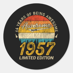 68 Year Old 1957 Retro Awesome 68th Birthday Gift Classic Round Sticker