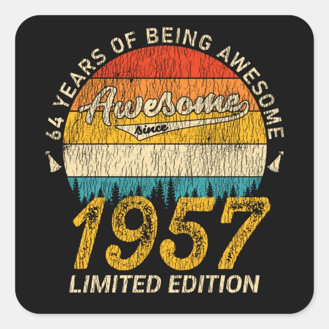 68 Year Old 1957 Retro Awesome 68th Birthday Gift Square Sticker (Front)
