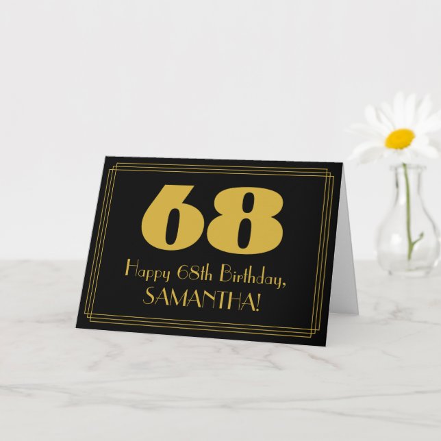 68th Birthday: Art Deco Inspired Look "68" & Name Card (Small Plant)