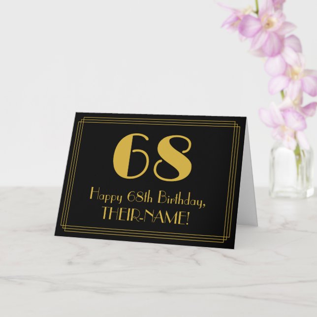 68th Birthday: Art Deco Inspired Look "68" + Name Card (Orchid)