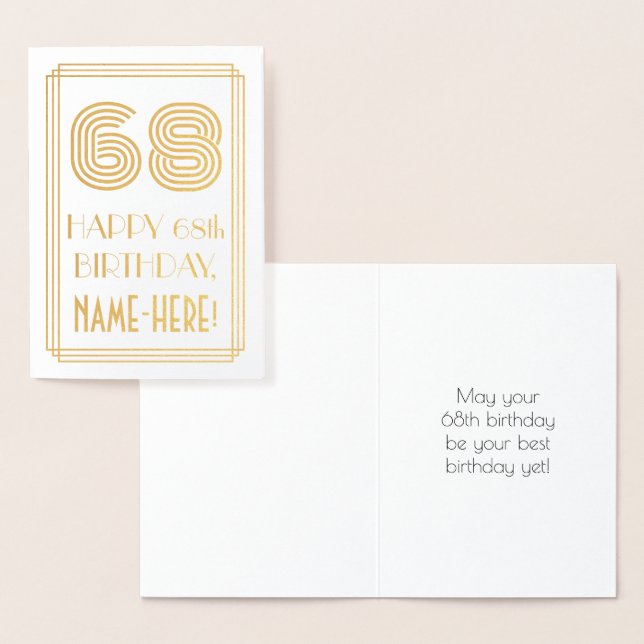 68th Birthday - Art Deco Inspired Look "68" & Name Foil Card (Display)