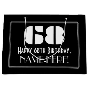 68th Birthday ~ Art Deco Inspired Look "68" + Name Large Gift Bag