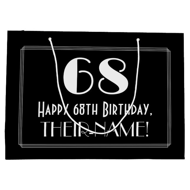 68th Birthday: Art Deco Inspired Style "68", Name Large Gift Bag (Back)
