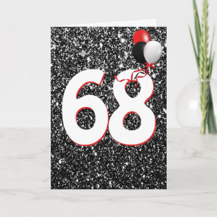68th Birthday Balloons on Black Glitter Card