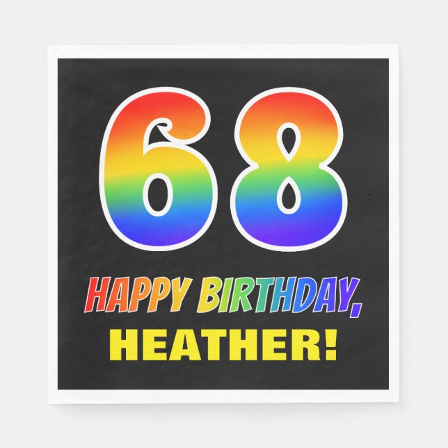 68th Birthday: Bold, Fun, Simple, Rainbow 68 Napkin (Front)