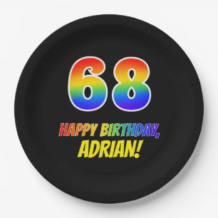 68th Birthday: Bold, Fun, Simple, Rainbow 68 Paper Plate