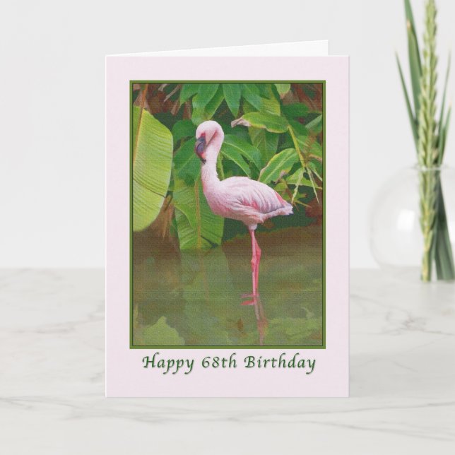 68th Birthday Card with Pink Flamingo (Front)