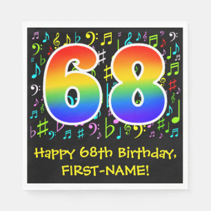 68th Birthday - Colourful Music Symbols, Rainbow 6 Napkin