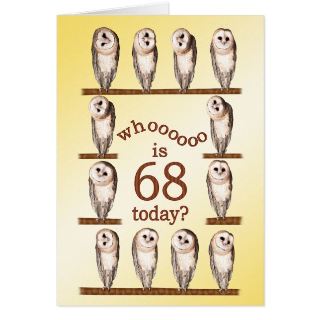 68th birthday, Curious owls card. (Front)