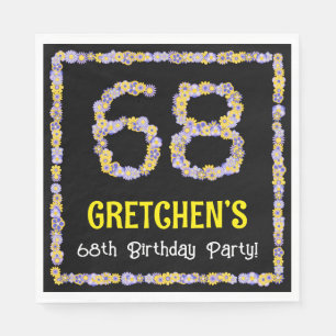 68th Birthday: Floral Flowers Number, Custom Name Napkin