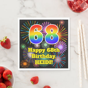 68th Birthday: Fun Fireworks Pattern + Rainbow 68 Napkin