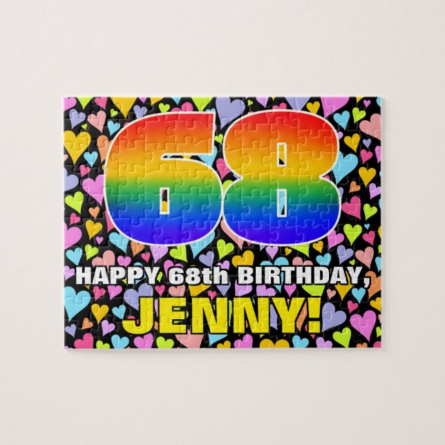 68th Birthday — Fun, Loving Heart Shapes + “68” Jigsaw Puzzle (Horizontal)