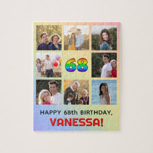 68th Birthday: Fun Rainbow #, Custom Name & Photos Jigsaw Puzzle