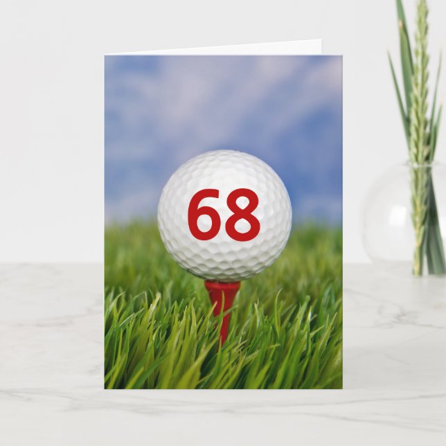 68th Birthday Golf Ball on Red Tee Card (Front)