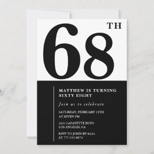 68th birthday invitations Black and White Elegant
