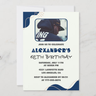 68th birthday invitations Men Navy Simple Photo