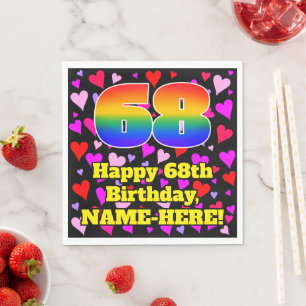 68th Birthday: Loving Hearts Pattern, Rainbow # 68 Napkin