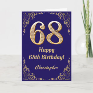 68th Birthday Navy Blue and Gold Glitter Frame Card