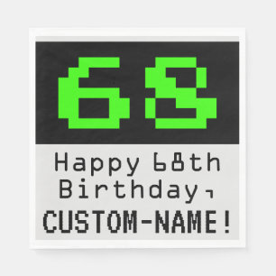 68th Birthday - Nerdy / Geeky Style "68" & Name Napkin
