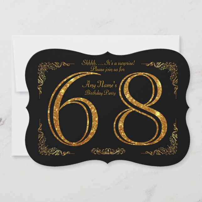 68th,Birthday party 68th,great Gatsby,black & gold Invitation (Front)