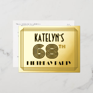 68th Birthday Party ~ Art Deco Style “68” + Name Foil Invitation Postcard