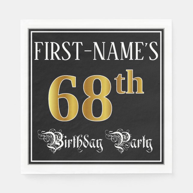 68th Birthday Party — Fancy Script, Faux Gold Look Napkin (Front)