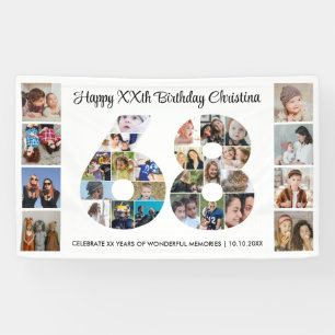 68th Birthday Party Number 68 Photo Collage Banner