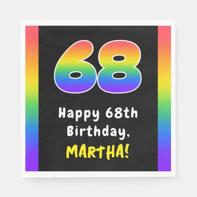 68th Birthday: Rainbow Spectrum # 68, Custom Name Napkin (Front)