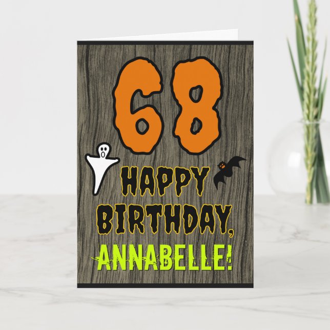 68th Birthday: Spooky Halloween Theme, Custom Name Card (Front)