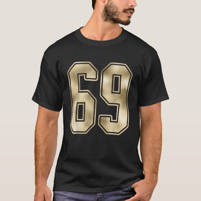 69 Outline Number 69 Sports Fan Jersey Style T-Shirt (Front)