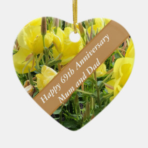69th Anniversary Editable Evening Primrose Ceramic Tree Decoration