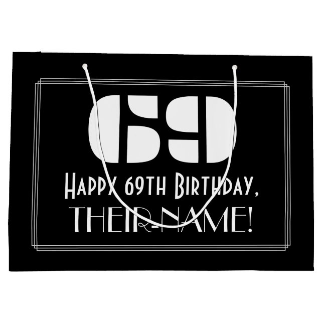 69th Birthday ~ Art Deco Inspired Look "69" + Name Large Gift Bag (Back)