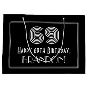 69th Birthday — Art Deco Inspired Look "69" & Name Large Gift Bag