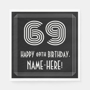69th Birthday: Art Deco Inspired Look "69" + Name Napkin