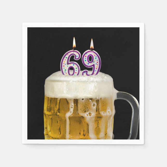 69th Birthday Beer on black Napkin (Front)