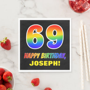 69th Birthday: Bold, Fun, Simple, Rainbow 69 Napkin