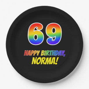 69th Birthday: Bold, Fun, Simple, Rainbow 69 Paper Plate